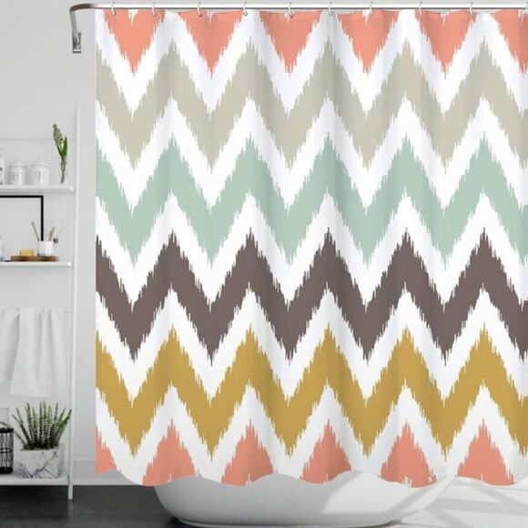 Art Fabric Shower Curtain,Rainbow-Colored Wavy Stripes Geometric - Picture 1 of 1